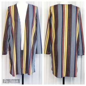 NWT Honeyme Charcoal/Navy Stripe Open Front Cardigan Large